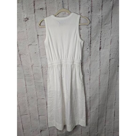 Michael Stars Wilhelmina Rib‎ Mixed Midi Dress in White Linen Blend w Pockets sz - Picture 2 of 8